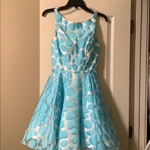 Sherri Hill turquoise & white cocktail dress